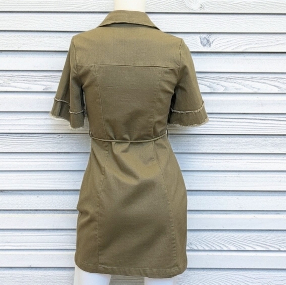 NWOT LENA Olive Utility Shirt Dress with Tie Waist - Picture 3 of 6